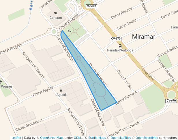 walking in Parc dels Oficis map in Miramar