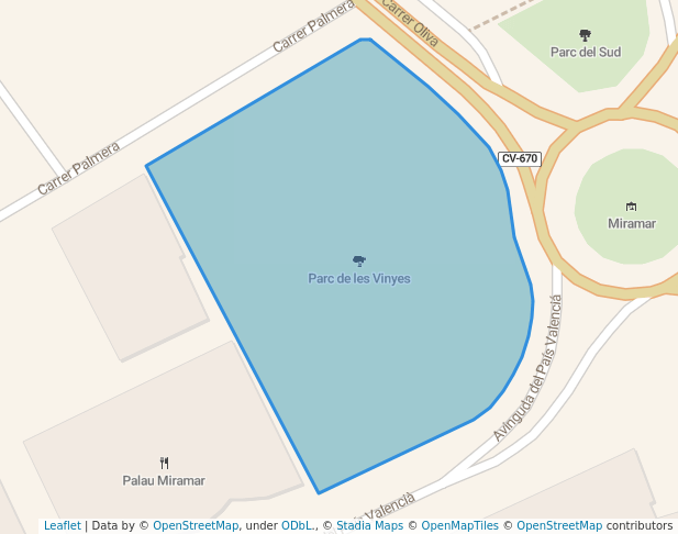 walking in Parc de les Vinyes map in Miramar