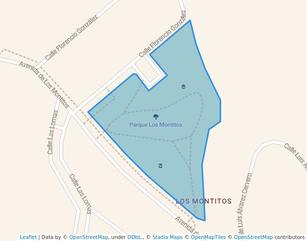 walking in Parque Los Montitos map in Badajoz