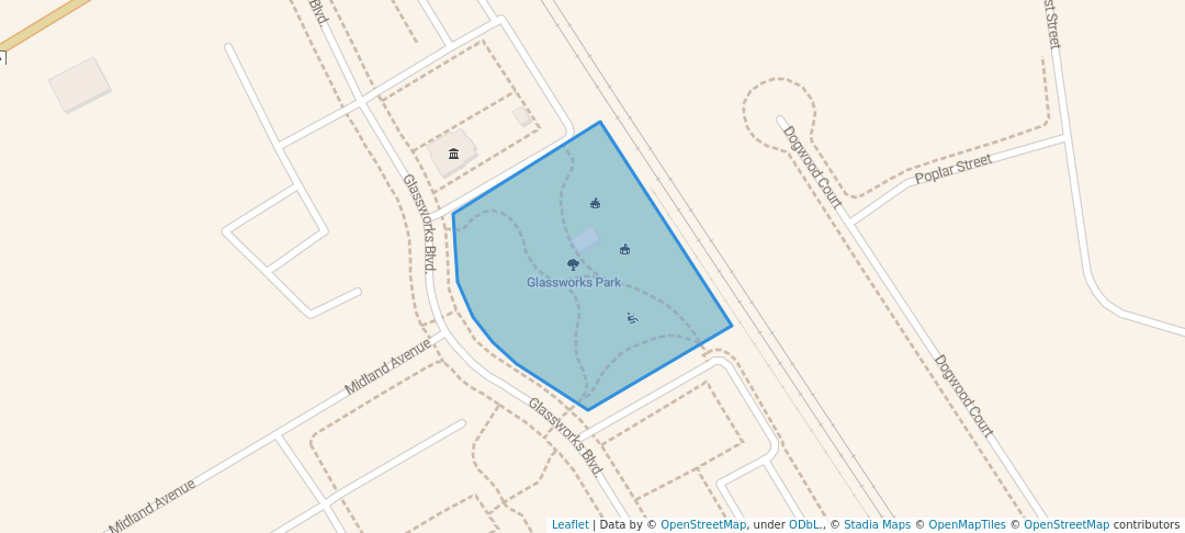 walking in Glassworks Park map in Aberdeen Township