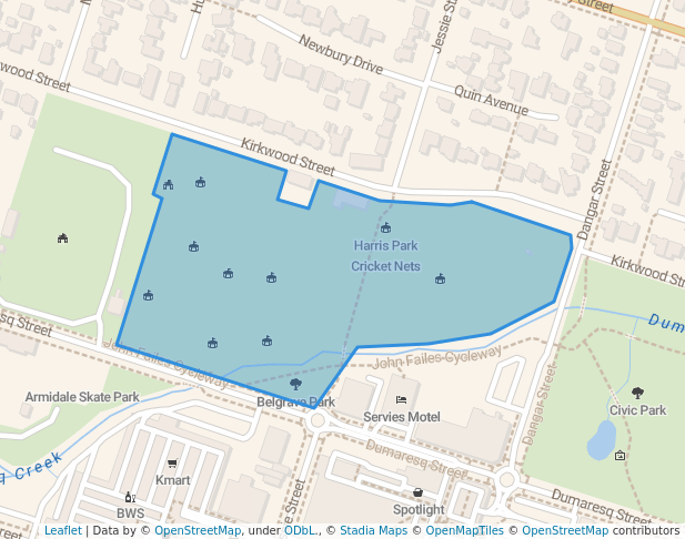 walking in Harris Park map in Armidale