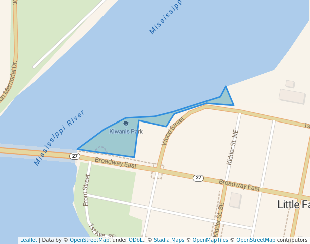 walking in Kiwanis Park map in Little Falls