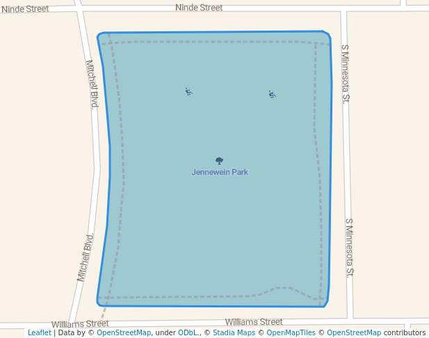 walking in Jennewein Park map in Mitchell