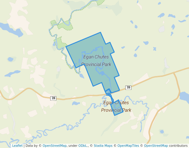 walking in Egan Chutes Provincial Park map in Bancroft