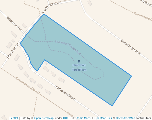 walking in Sherwood Forest Park map in Brewer