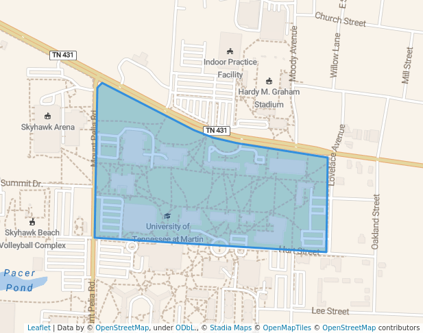 walking in University of Tennessee at Martin Campus Arboretum map in Martin