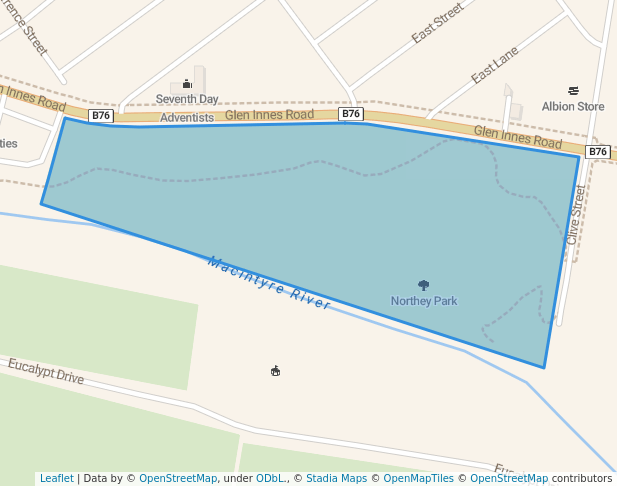 walking in Northey Park map in Inverell
