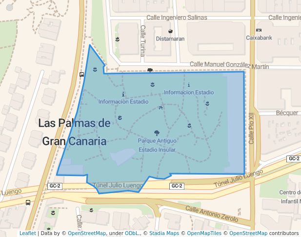 walking in Parque Antiguo Estadio Insular map in Las Palmas de Gran Canaria