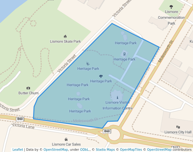 walking in Heritage Park map in Lismore