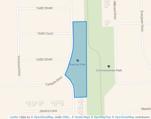 walking in Bannes Park map in Tinley Park