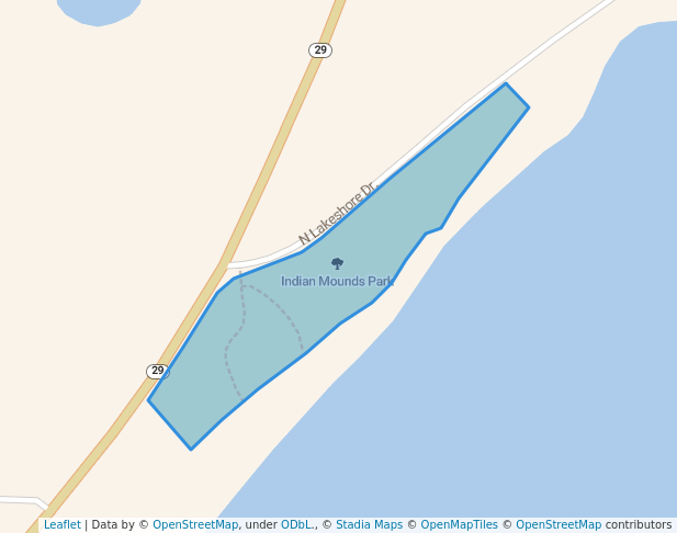 walking in Indian Mounds Park map in Glenwood