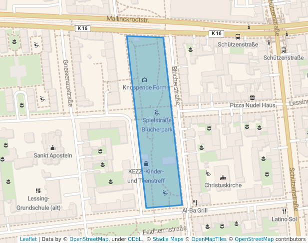 walking in Blücherpark map in Dortmund
