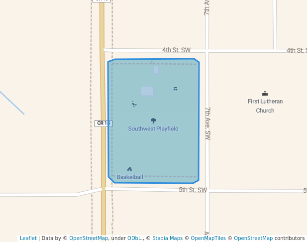 walking in Southwest Playfield map in Pipestone