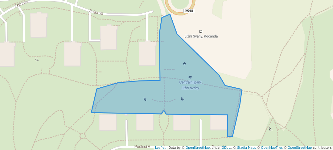 walking in Centrální park Jižní svahy map in Zlín