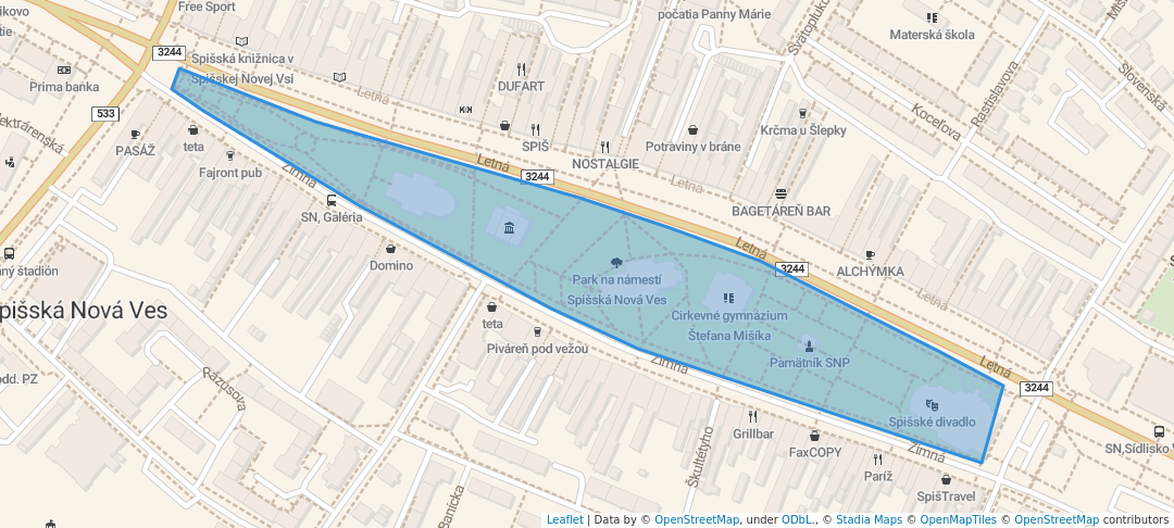 walking in Park na námestí Spišská Nová Ves map in Spišská Nová Ves