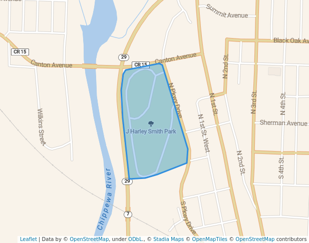 walking in J Harley Smith Park map in Montevideo