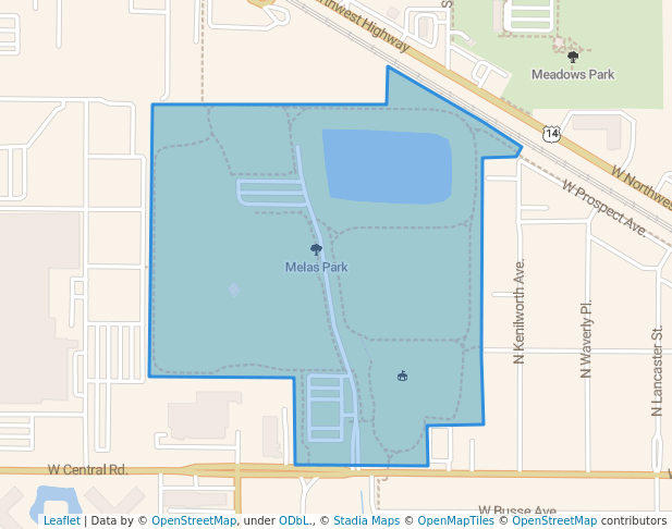 walking in Melas Park map in Mount Prospect