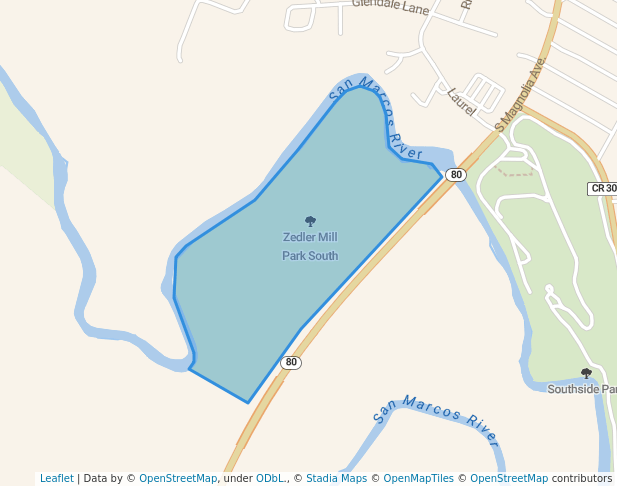 walking in Zedler Mill Park South map in Luling