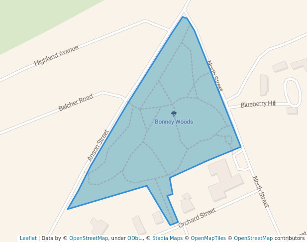 walking in Bonney Woods map in Farmington