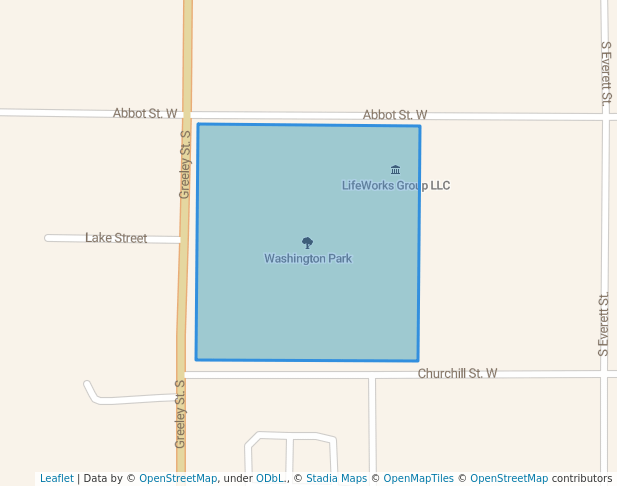 walking in Washington Park map in Stillwater