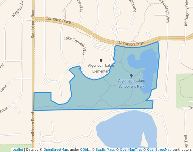 walking in Algonquin Lakes School and Park map in Algonquin