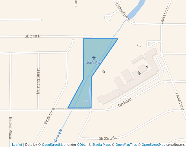 walking in Lion's Park map in Del City