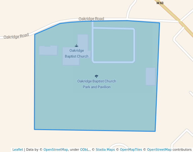 walking in Oakridge Baptist Church Park and Pavilion map in St. Joseph