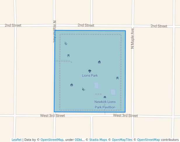 walking in Lions Park map in Newkirk
