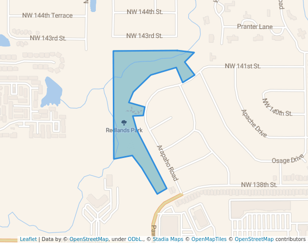 walking in Redlands Park map in Edmond