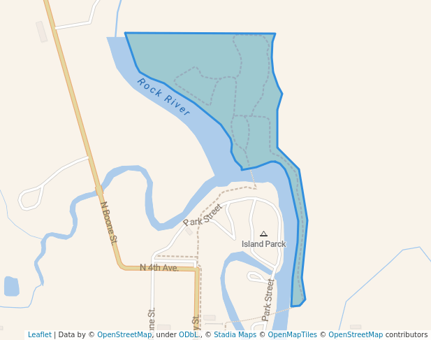 walking in Island Park map in Rock Rapids