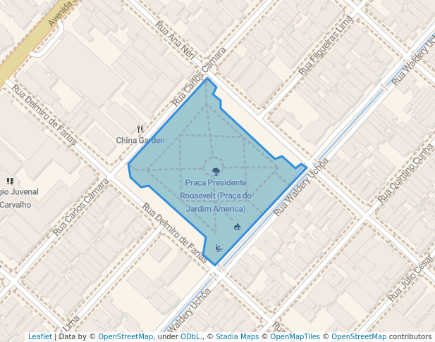 walking in Praça Presidente Roosevelt (Praça do Jardim America) map in Fortaleza