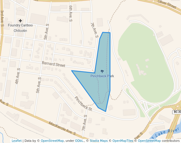 walking in Pinchbeck Park map in Williams Lake