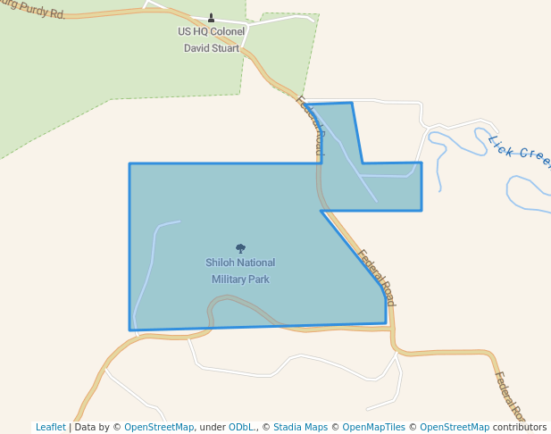 walking in Shiloh National Military Park map in Counce