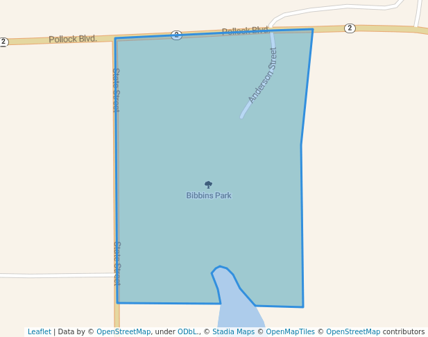 walking in Bibbins Park map in Bedford