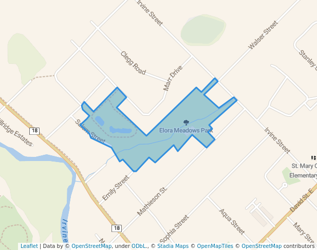 walking in Elora Meadows Park map in Elora