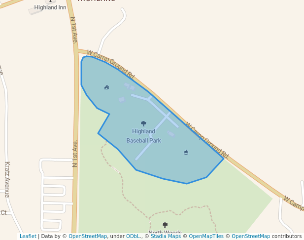 walking in Highland Baseball Park map in Evansville
