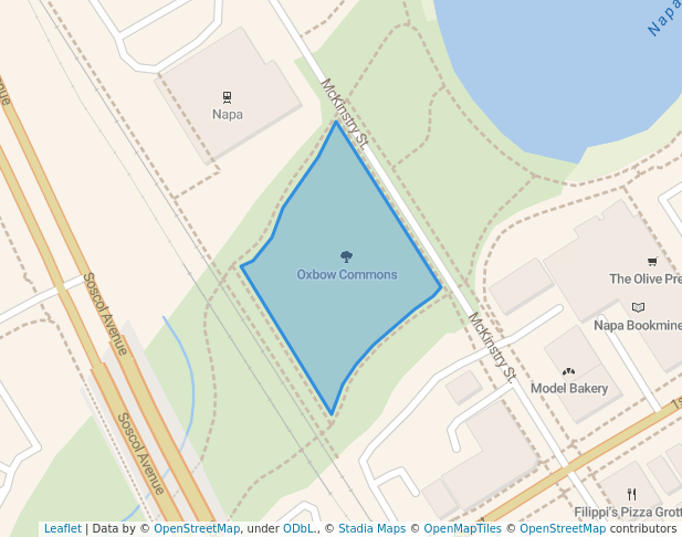 walking in Oxbow Commons map in Napa