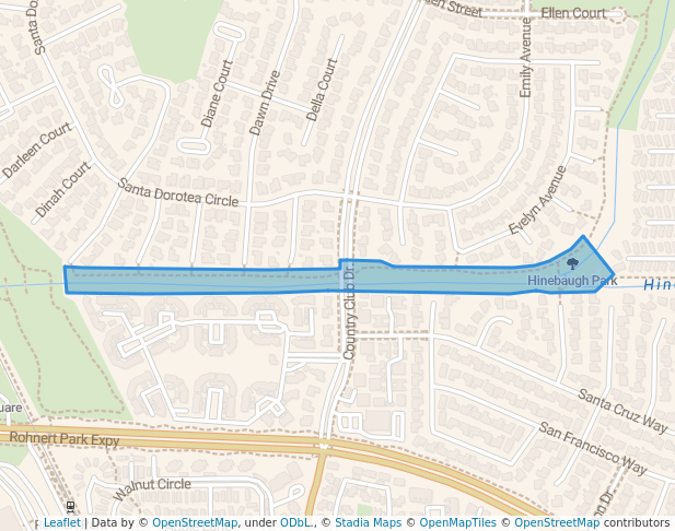 walking in Hinebaugh Park map in Rohnert Park