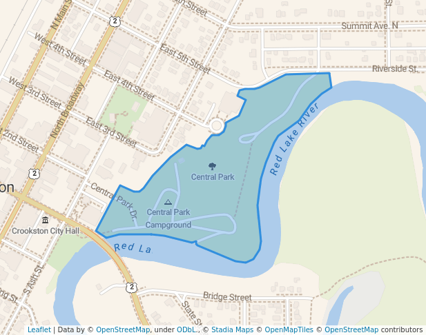 walking in Central Park map in Crookston