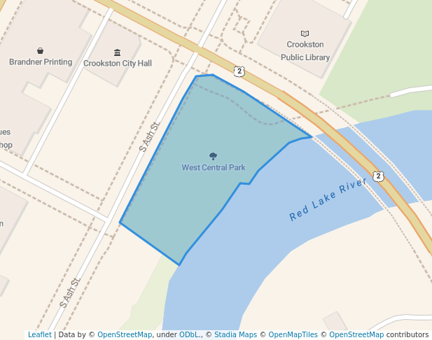 walking in West Central Park map in Crookston