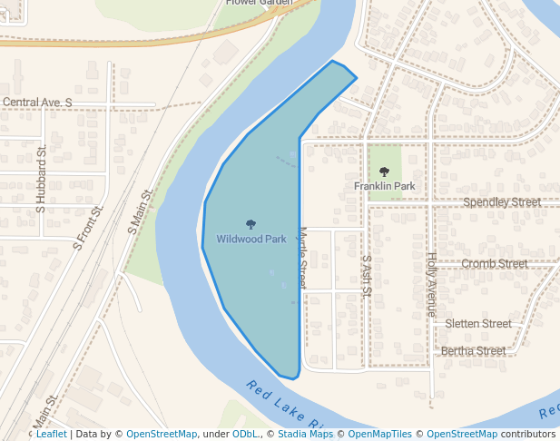 walking in Wildwood Park map in Crookston