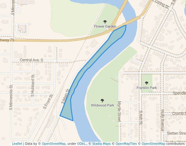 walking in Riverside Park map in Crookston