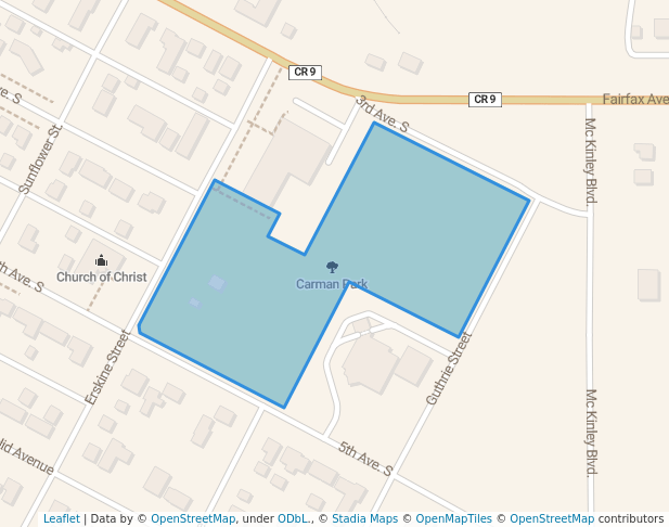 walking in Carman Park map in Crookston