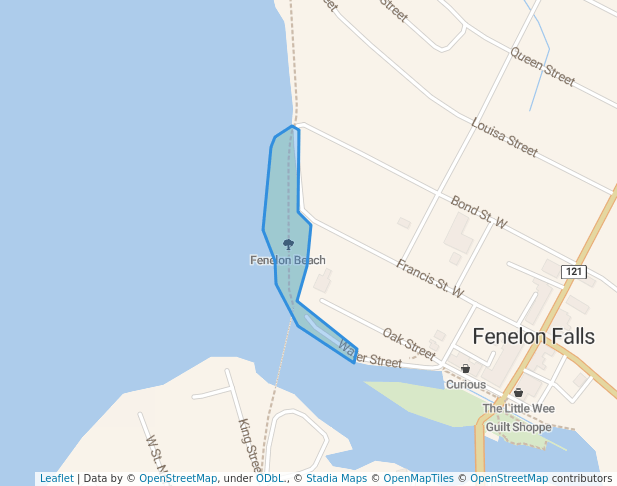 walking in Fenelon Beach map in Kawartha Lakes