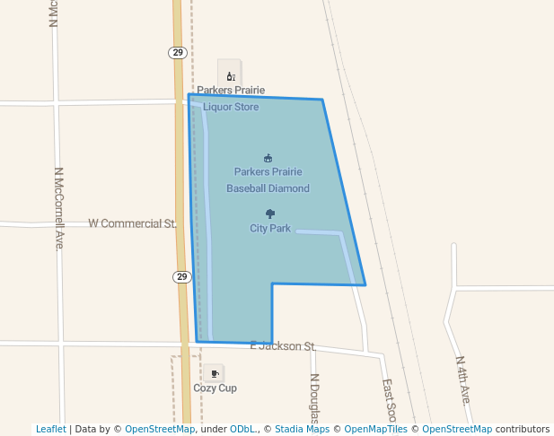 walking in City Park map in Parkers Prairie