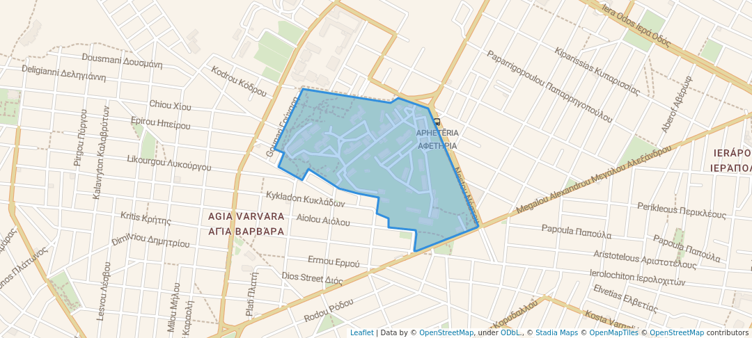 walking in Δημοτικό Άλσος Ειρήνης map in Agia Varvara