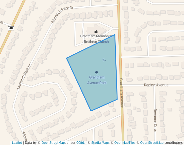 walking in Grantham Avenue Park map in St. Catharines
