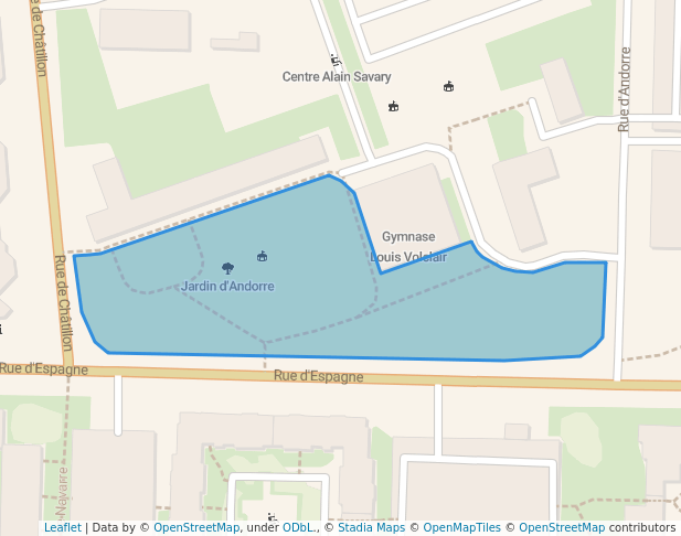 walking in Jardin d'Andorre map in Rennes