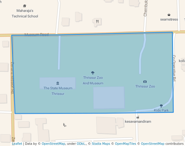 walking in Thrissur Zoo And Museum map in Thrissur