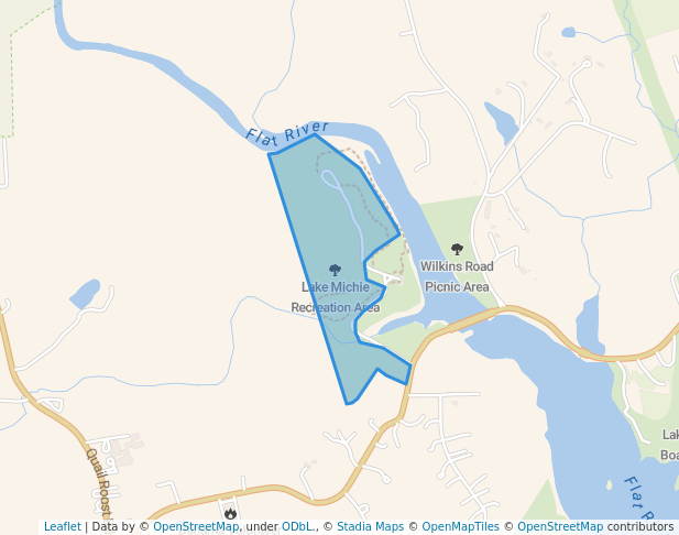 walking in Lake Michie Recreation Area map in Bahama
